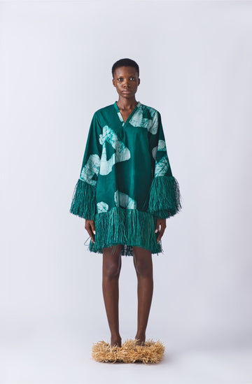 Eki Kere Straw Mini Dress (Dark Green)